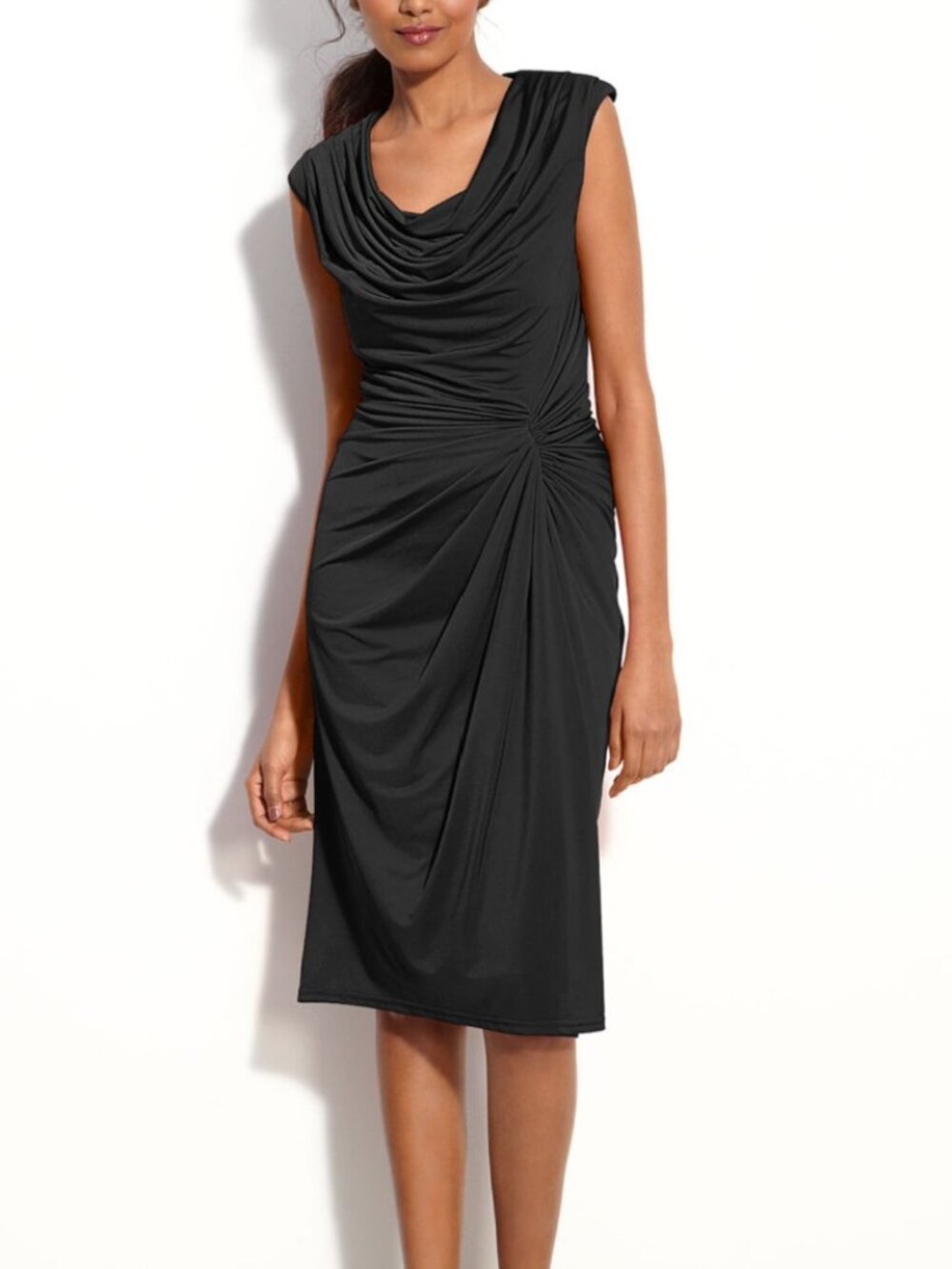 BNWOT Tadashi Shoji Black Jersey Midi Dress, Size S